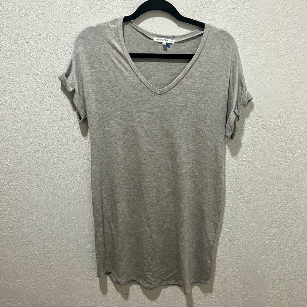 Antistar Heather Gray Short Cuffed Sleeve Soft Relaxed Dress